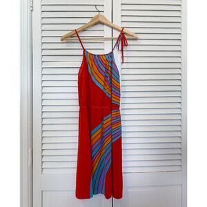 Vintage Italian Red Shift Dress with Rainbow Detailing, size S-M